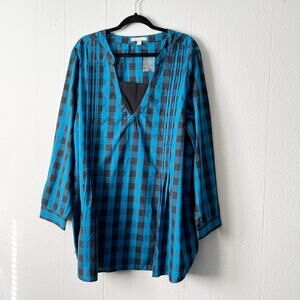 Woman Within Top Womens 2X Cotton Modest Mature Check Print Workwear Casual
